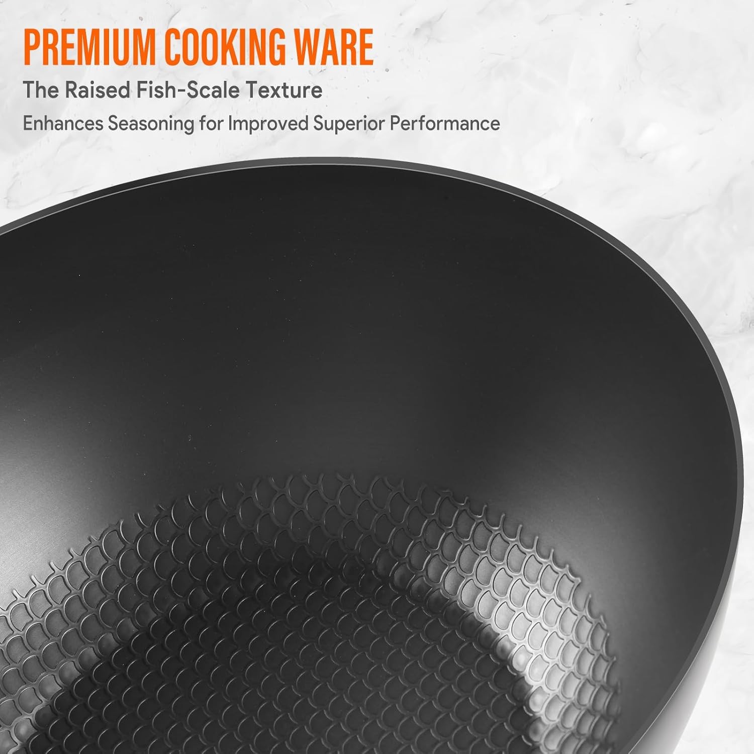 Carbon Steel Wok Pan, 9.5″ Authentic Chinese Stir-Fry Pans Set with Glass