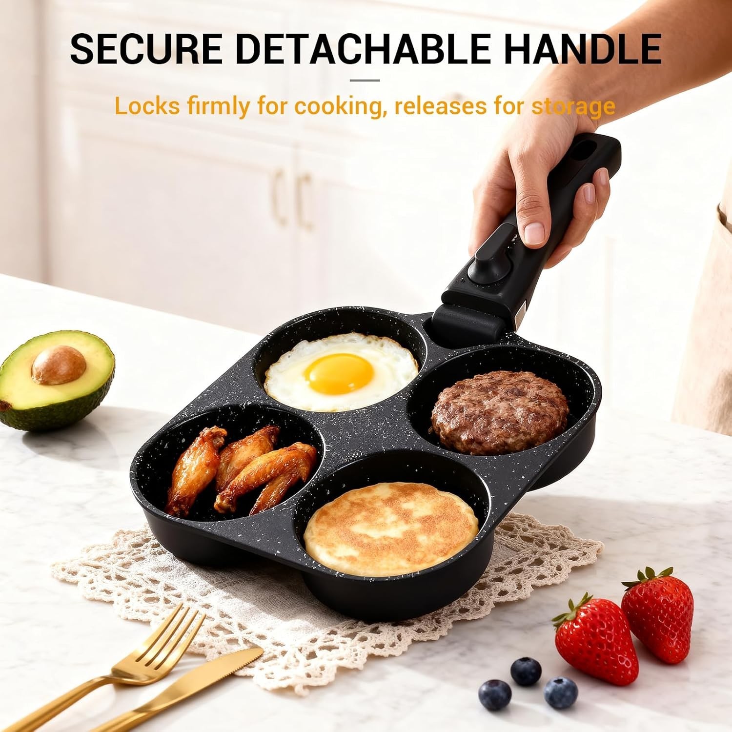 21-Piece Ceramic Pots and Pans Set Non Stick with Detachable Handles and Egg Fry