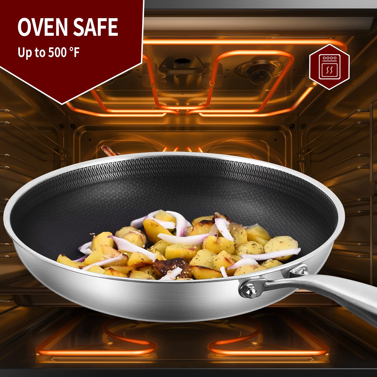 10-12 Inch Tri-ply Hybrid Nonstick Stainless Steel Sauté Pan with Lids,Deep F…