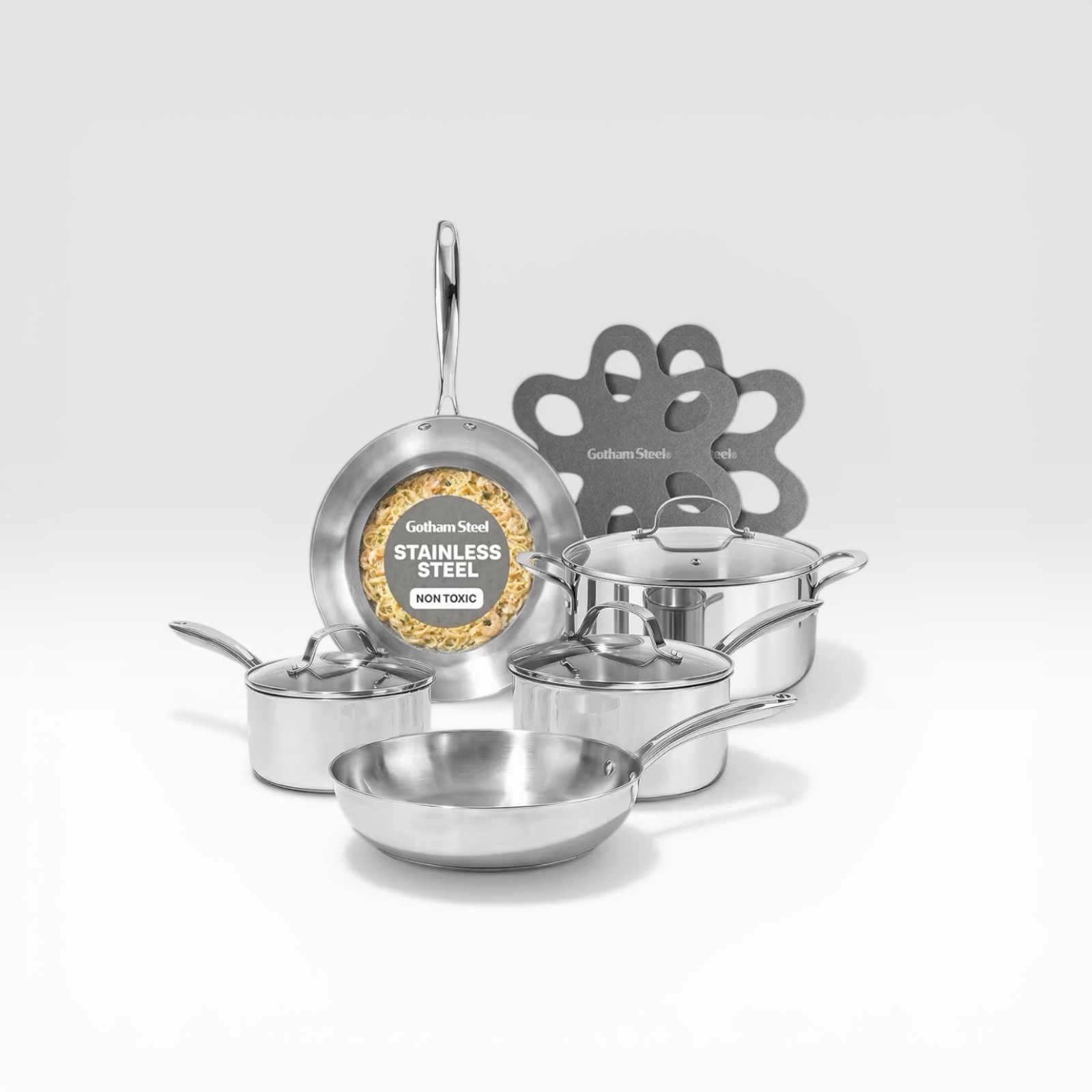 Gotham Steel 10 Pc Tri-Ply Stainless Steel Cookware Set Induction