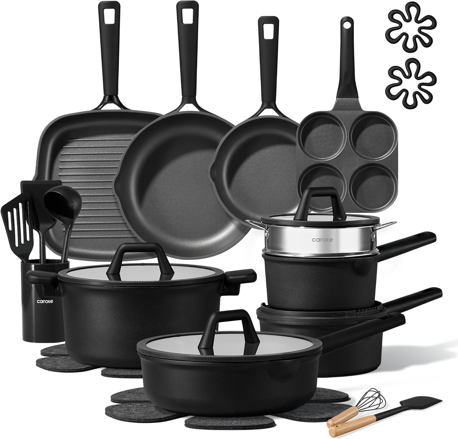 28PCS Nonstick Cookware Set, Granite Induction Kitchen Cookware