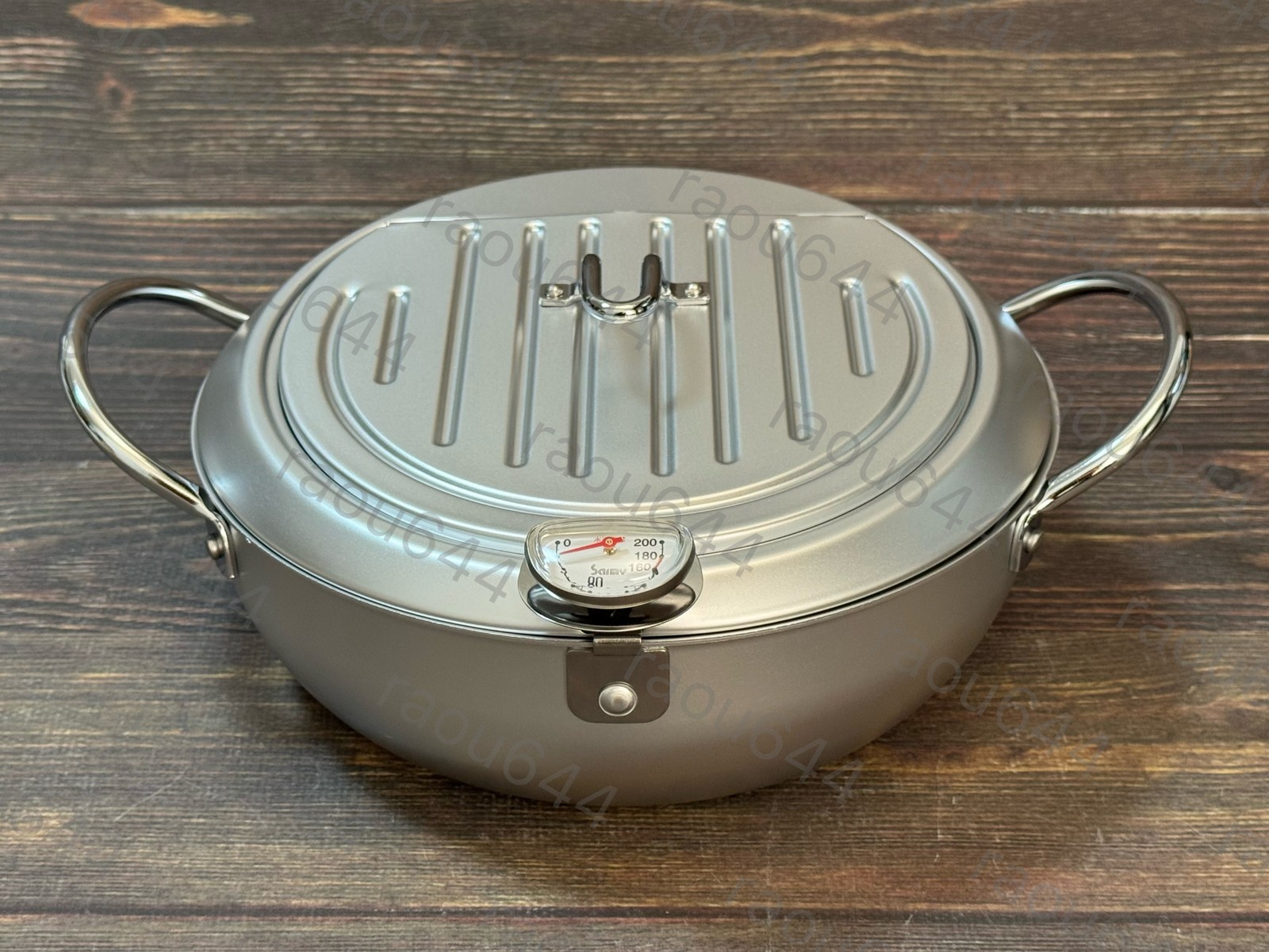 Yoshikawa SJ1025 Tempura pot with lid 24cm with thermometer Silver Mirakutei II