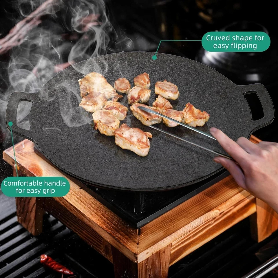 Korean BBQ Grill, Nonstick round Griddle Pan with Bag, 12 Inch 6 Layer Coating B