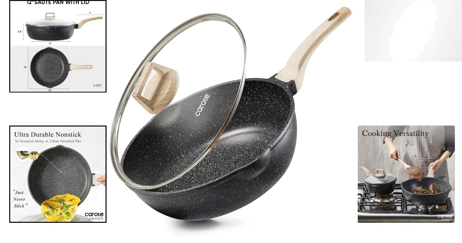 Classic Granite 12″ Deep Frying Pan with Ergonomic Lid & Double Pouring Spout