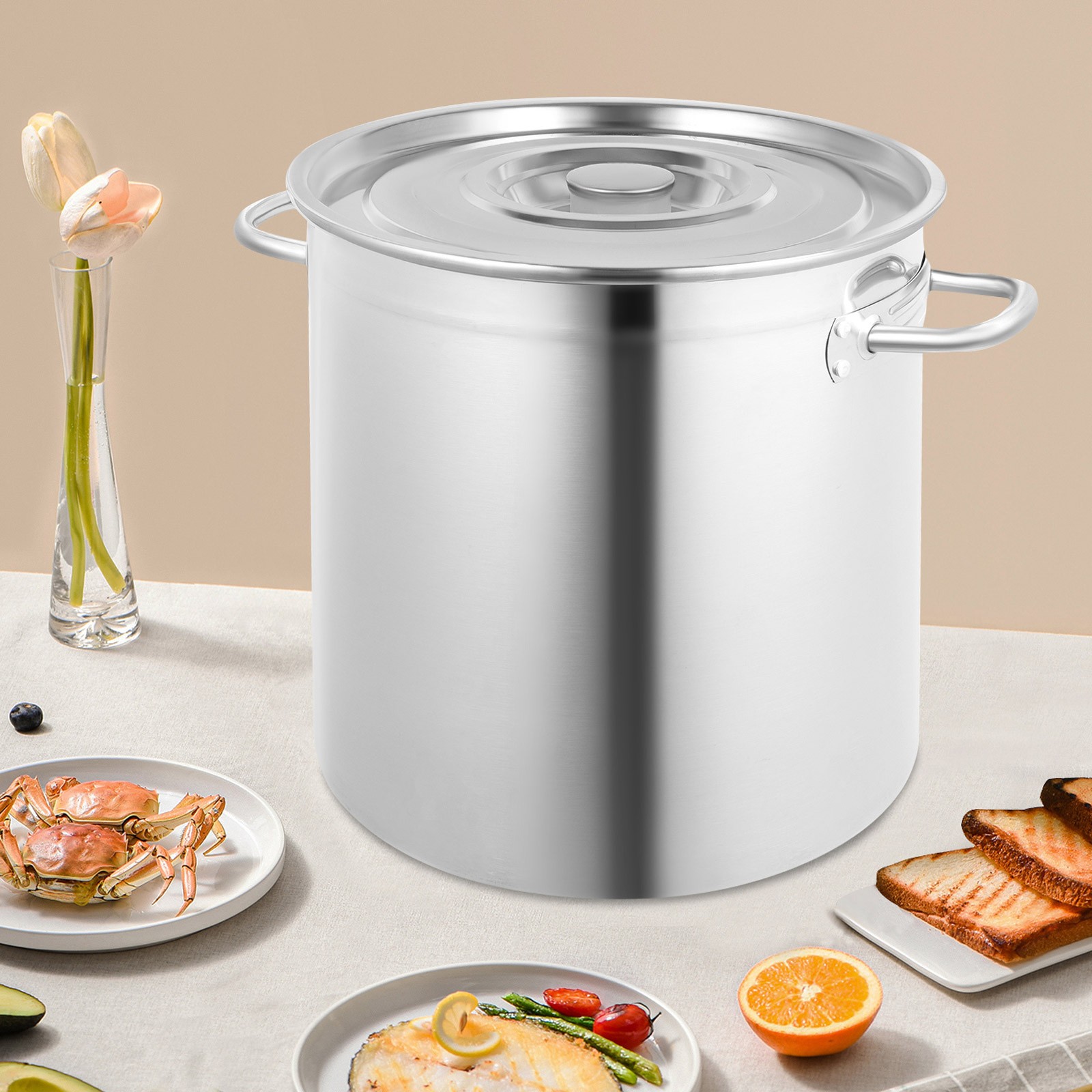 35L/9.25Gal Stock Pot Stainless Steel Large Kitchen Soup Big Cooking Restaurant