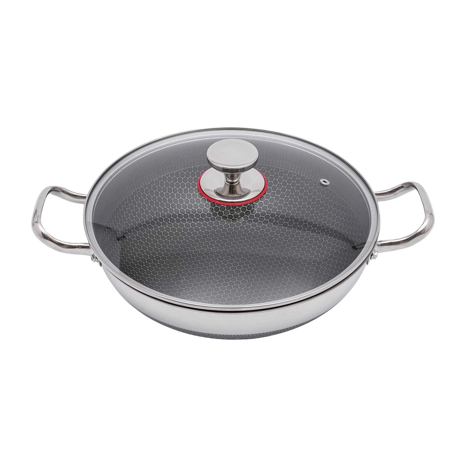 32cm Stainless Steel Non-Stick Pan with Lid and Easy Carry Handles