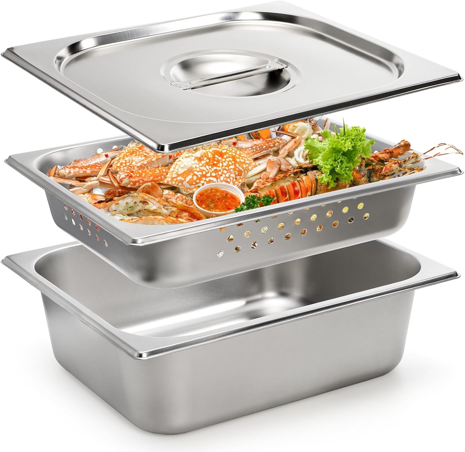 3 Pack 1/2 Steam Table Pan 4 Inch Deep Half Size Stainless Steel Hotel Pans w…