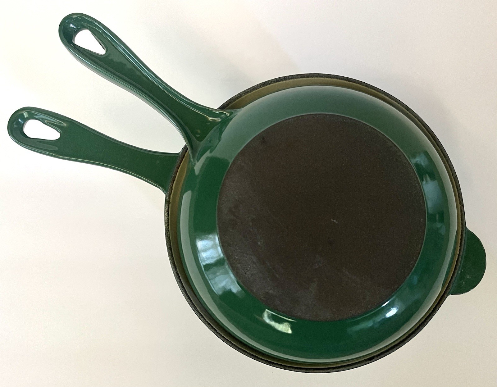 Le Creuset 18 Green Enameled Cast Iron Two in One 2 Qt Saucepan 7″ Skillet/Lid