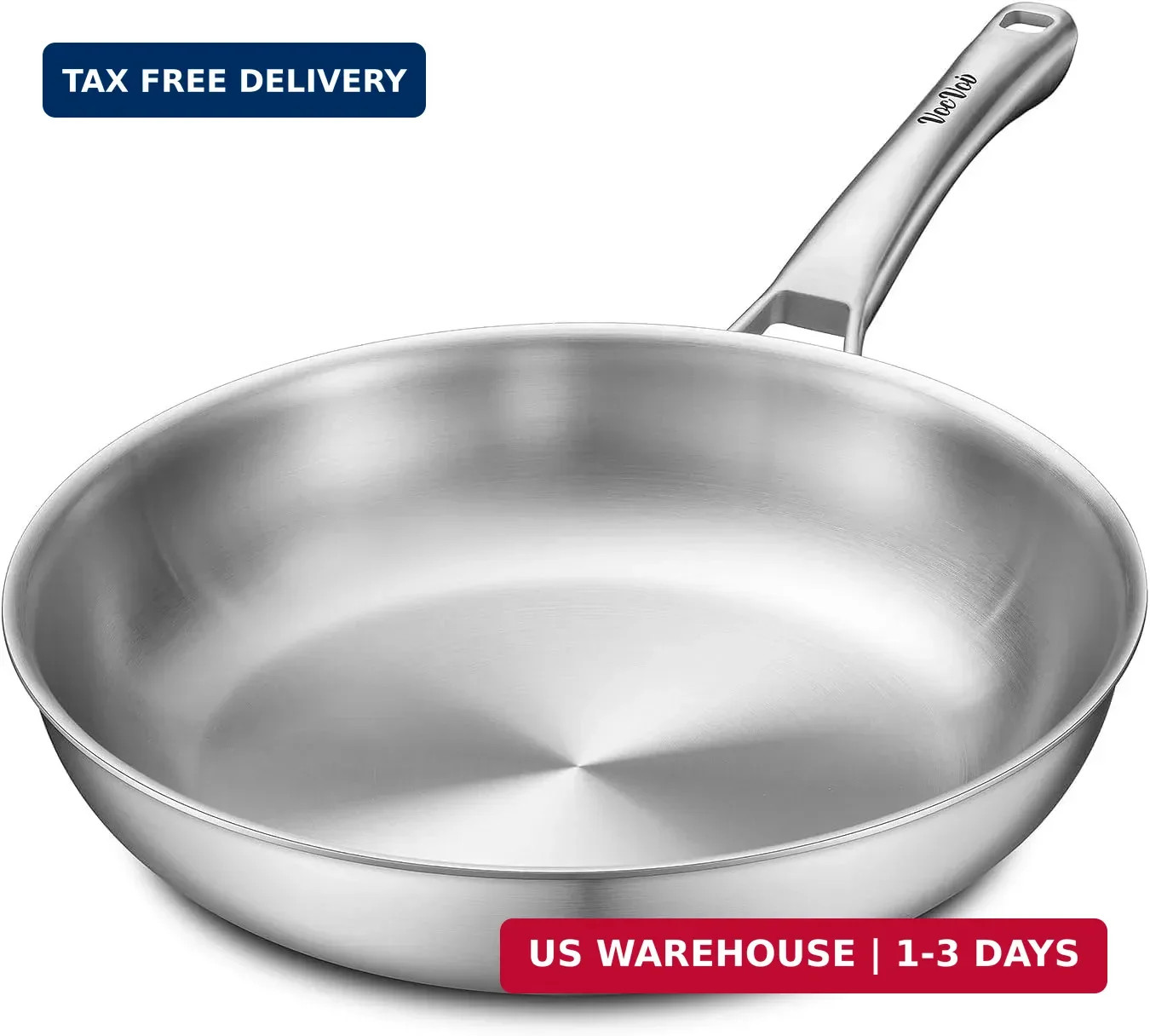 VocVoi Stainless Steel Pan, 12 Inch Frying Pan, PFOA & PTFE Free, Non Toxic Skil