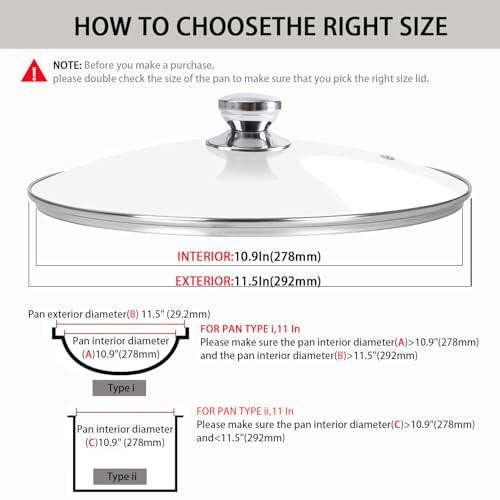 11 Inch Tempered Glass Lid For Cast Iron Skillets Pots Pans Frying Pans (67