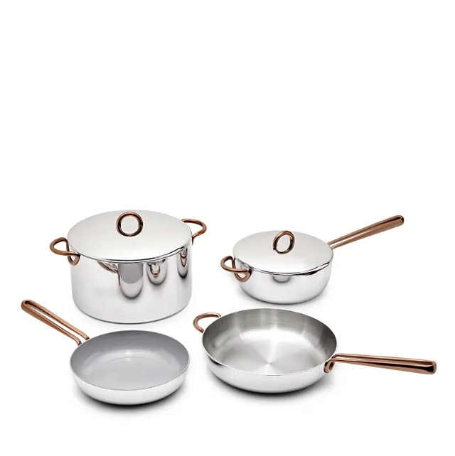 Great Jones Precious Metal 6 Piece Stainless Steel Cookware Set.