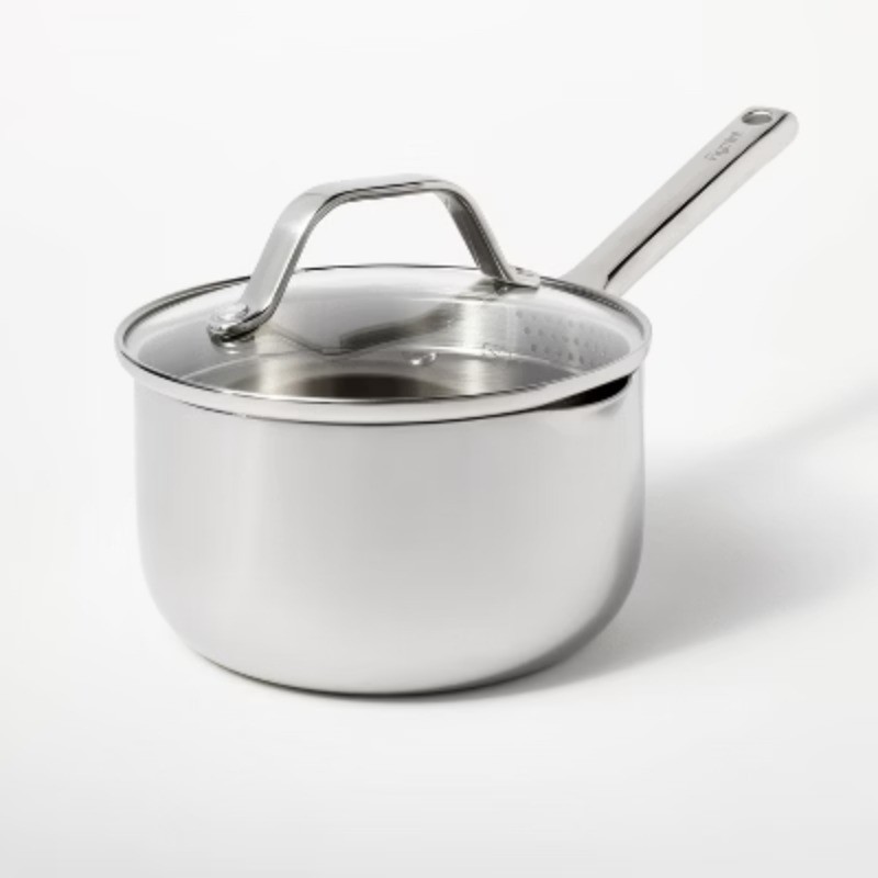 1.5qt Stainless Steel Sauce Pan with Straining Lid Silver
