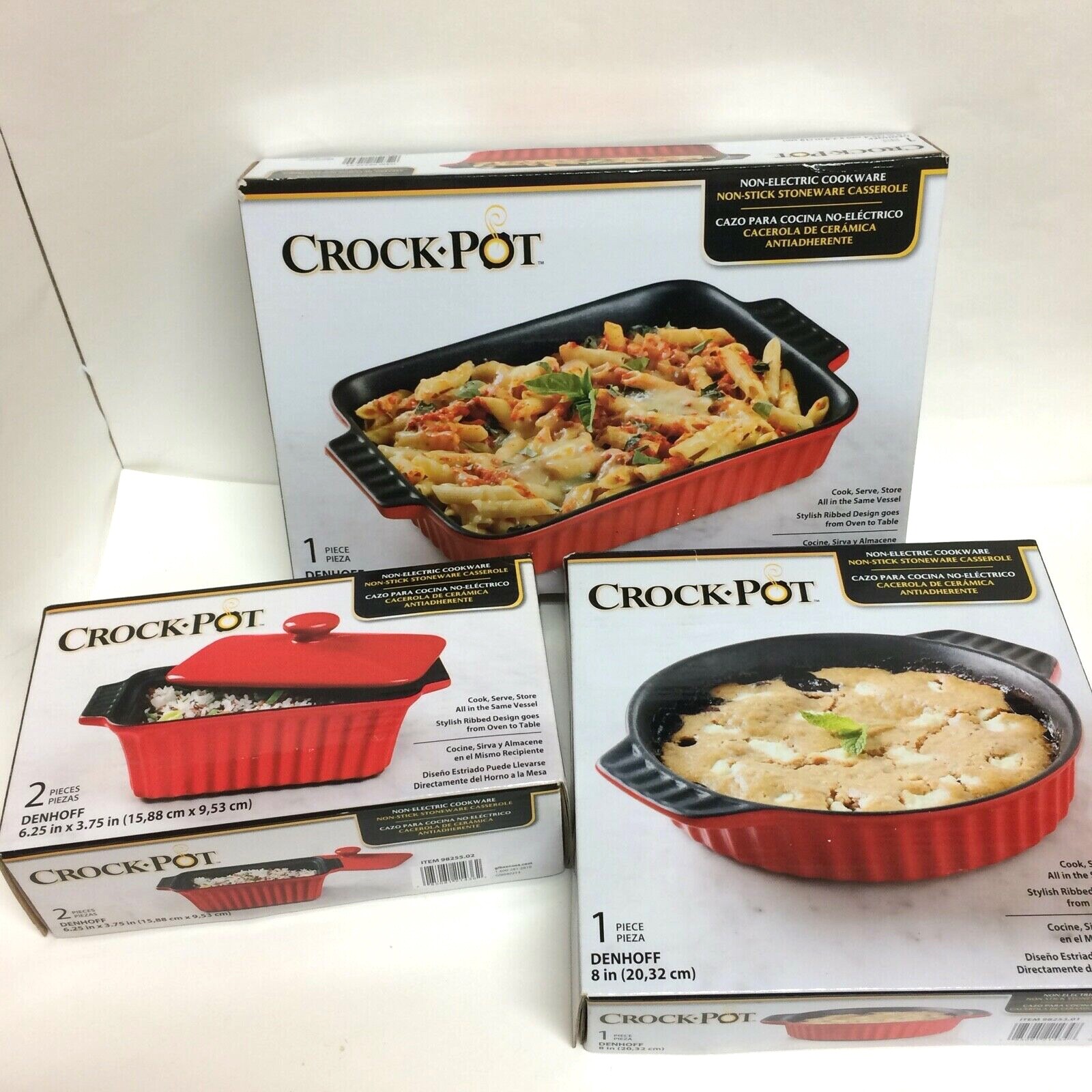Set of 3 Crock-Pot Denhoff RED Non-Stick Stoneware Casserole Dishes – NOB