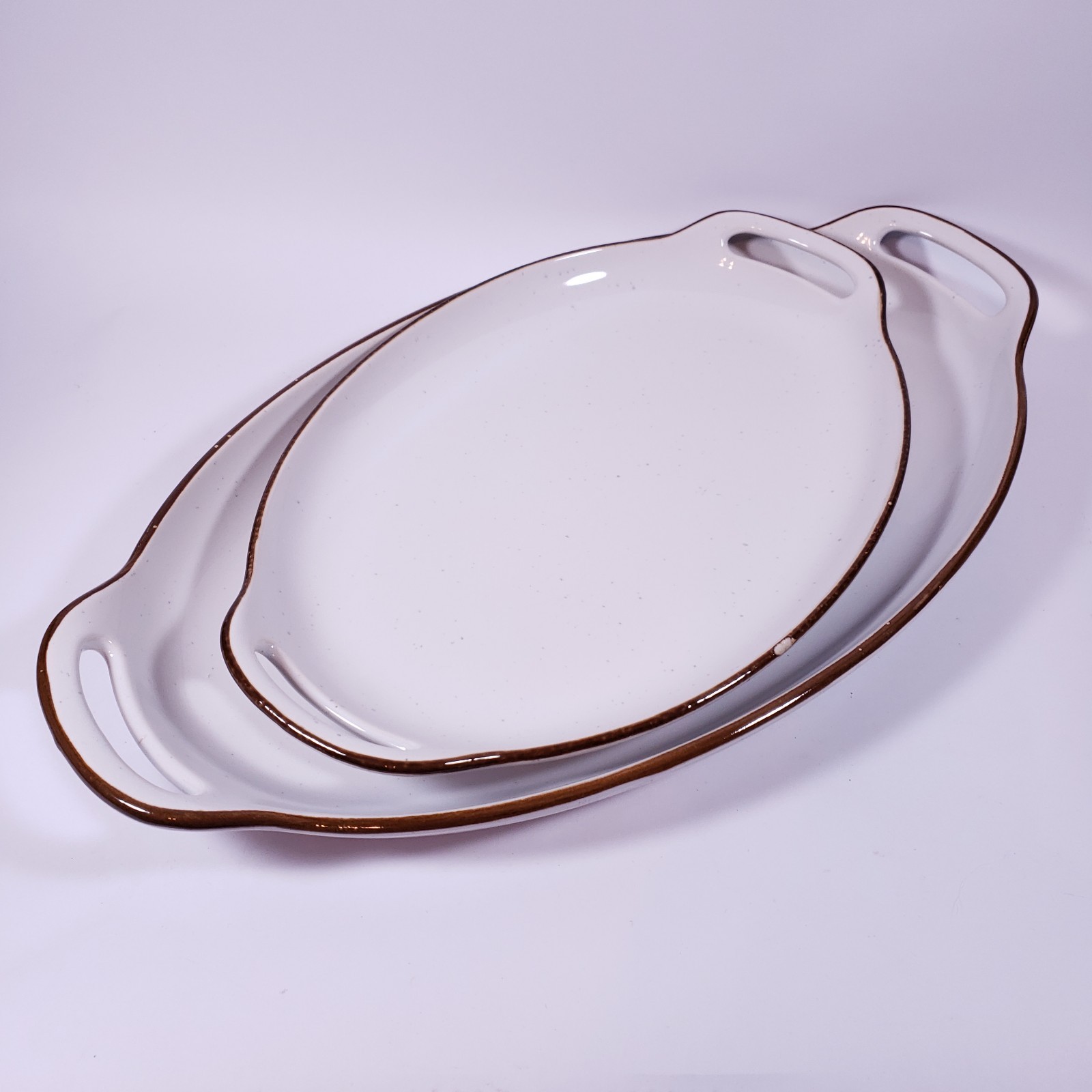 Rustic Farmhouse White Speckled Brown Oval Stoneware Casserole SERVING DISH SET