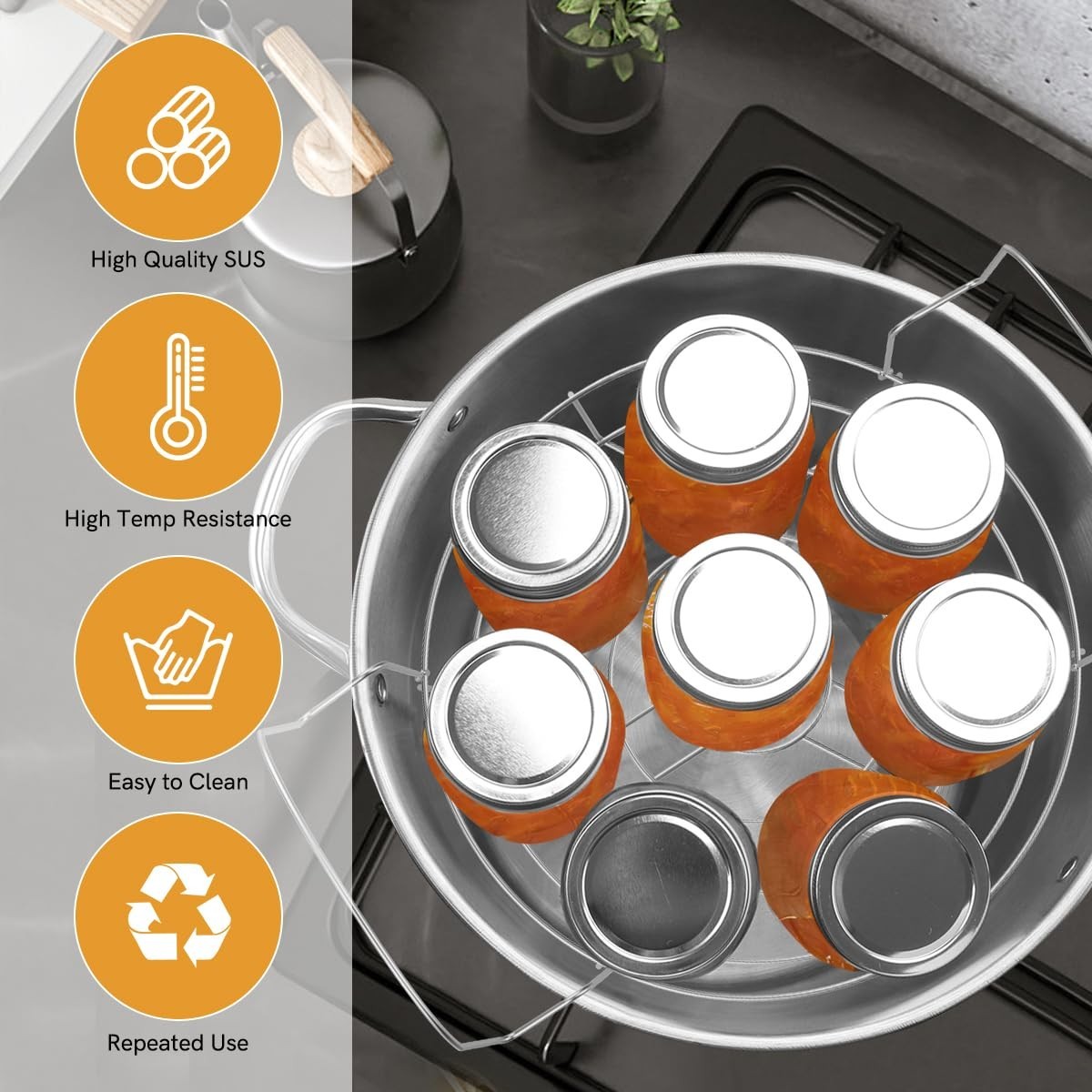 21.5 QT Stainless Steel Canning Pot Set with Lid, Rack & Tools – Water Bath Cann