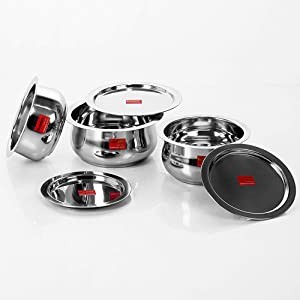 Stainless Steel Cookware Set With Lid, 1.6, 2.1 Liters, 3 Piece (Steel)