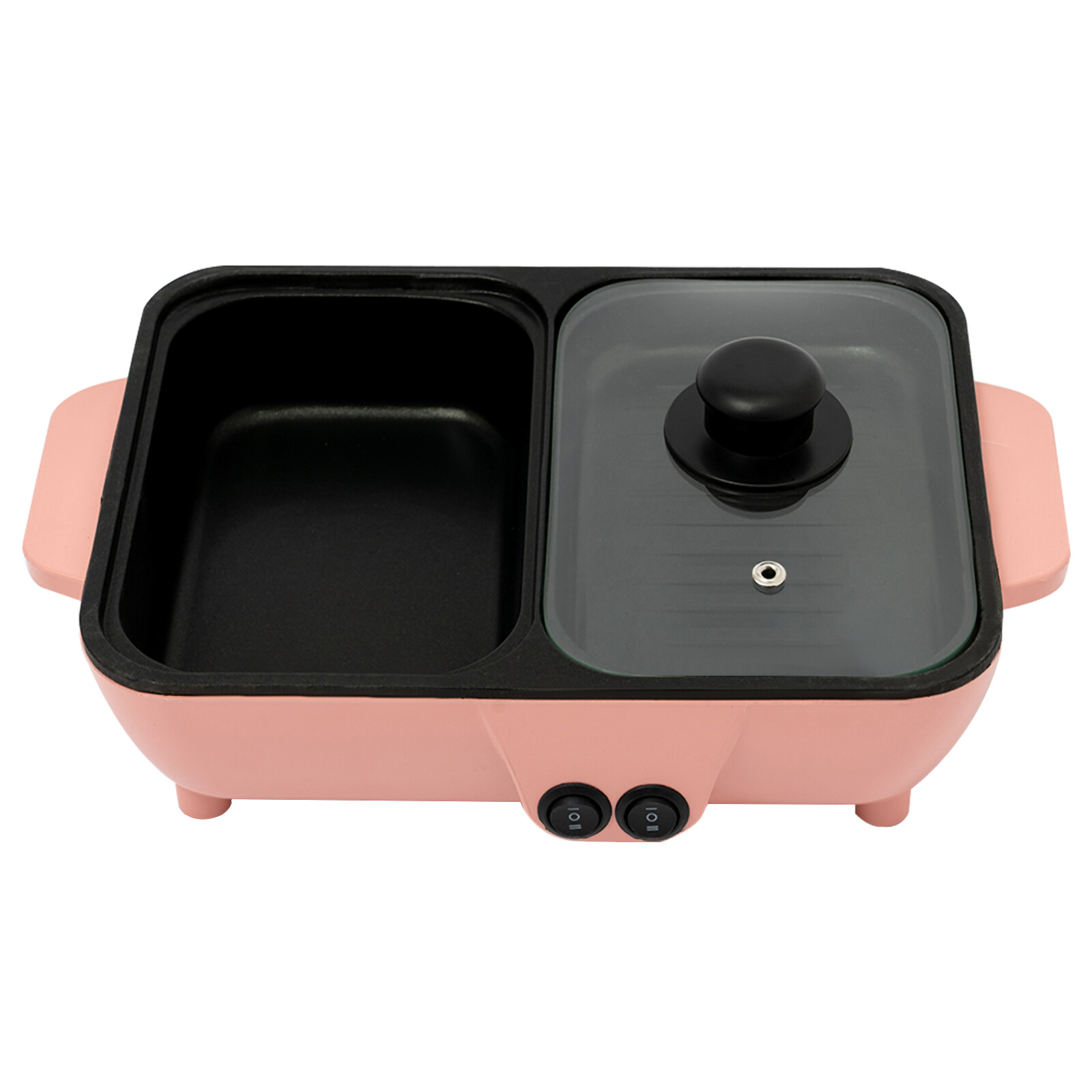 Portable Electric 2in1 Hot Pot Dual Temp Control Grill Non-Stick Teppanyaki Pan