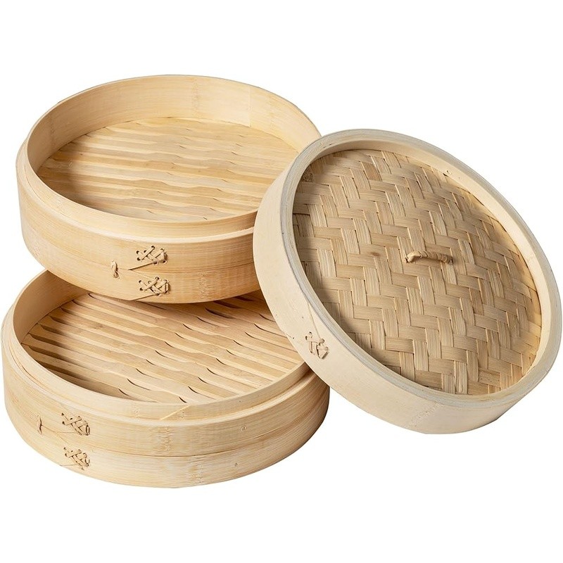 Bamboo Steamer 10 Inch Two Tier Asian Cuisine Cooking Dumplings Veggies Fish New