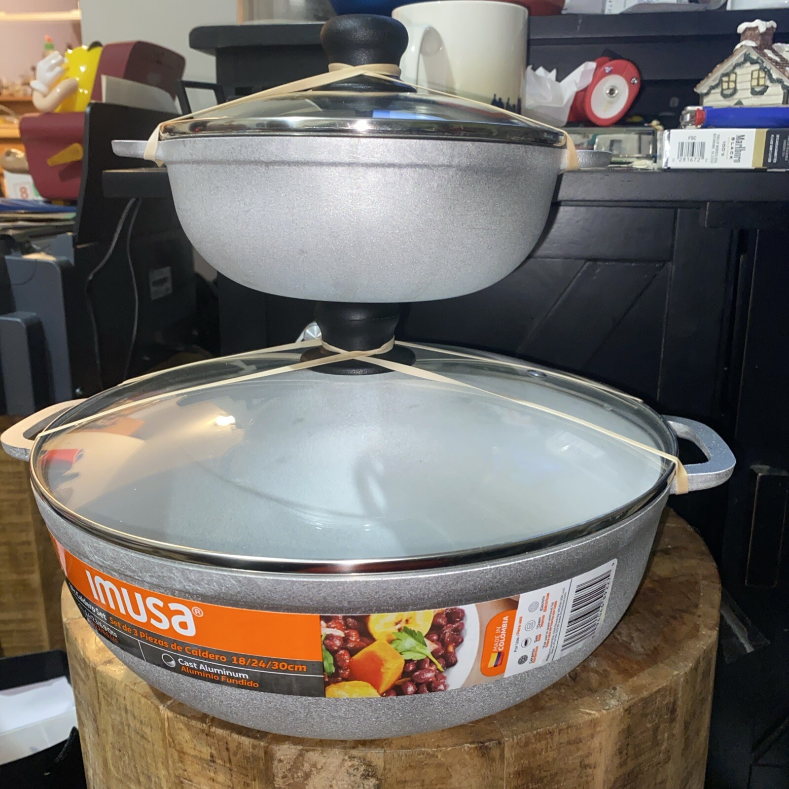 IMUSA 1.5/ 7.0qt Cast aluminum Caldero 2pc Set with Glass Lid – 18/30cm