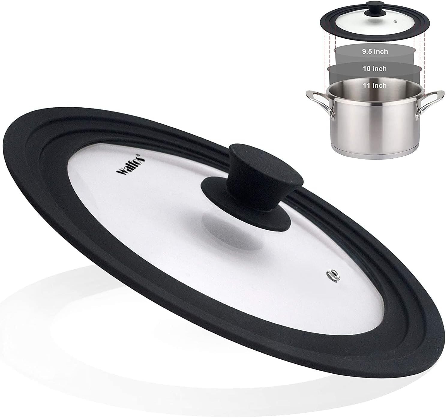 Universal Glass Pot Lid with Silicone Rim Fits 9.5, 10, 11 Inch Cookware