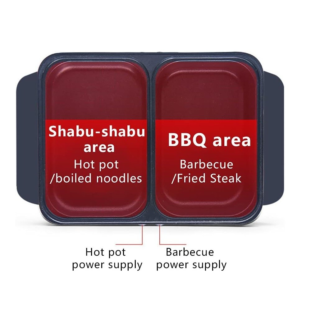 Portable Electric Hot Pot Grill Smokeless BBQ Non-Stick Shabu Cooking Pan 11in L
