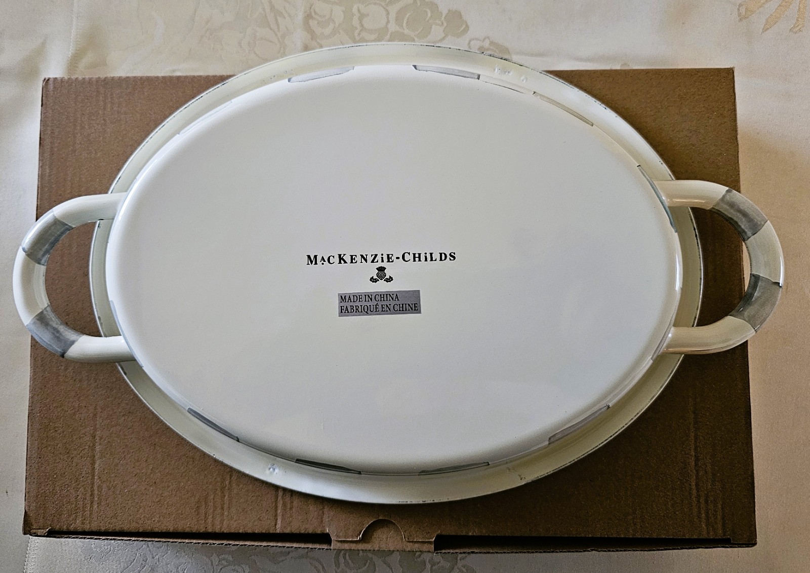 Mackenzie Childs STERLING CHECK ENAMEL MEDIUM OVAL GRATIN DISH Hand-Painted