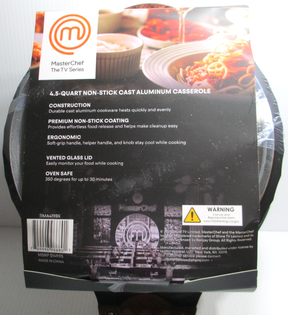 MasterChef The TV Series 4.5 Qt Aluminum Casserole Pot Pan Cookware w Lid Black