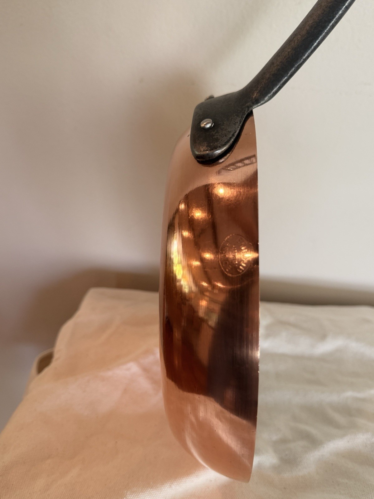 Vintage Stamped Made In France Baumalu Copper 9.5 in Pan Cast Iron Handle