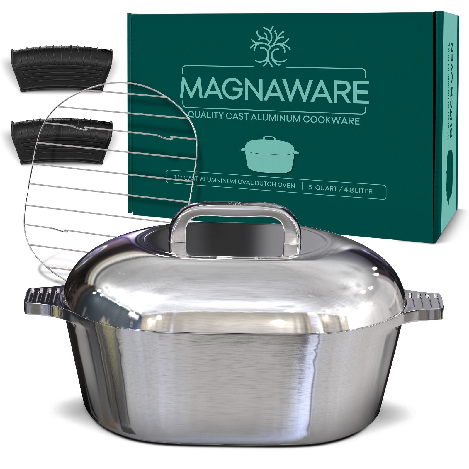 MAGNAWARE Quality Cast Aluminum Oval Dutch Oven – 5 QT 11″ *Like MAGNALITE*