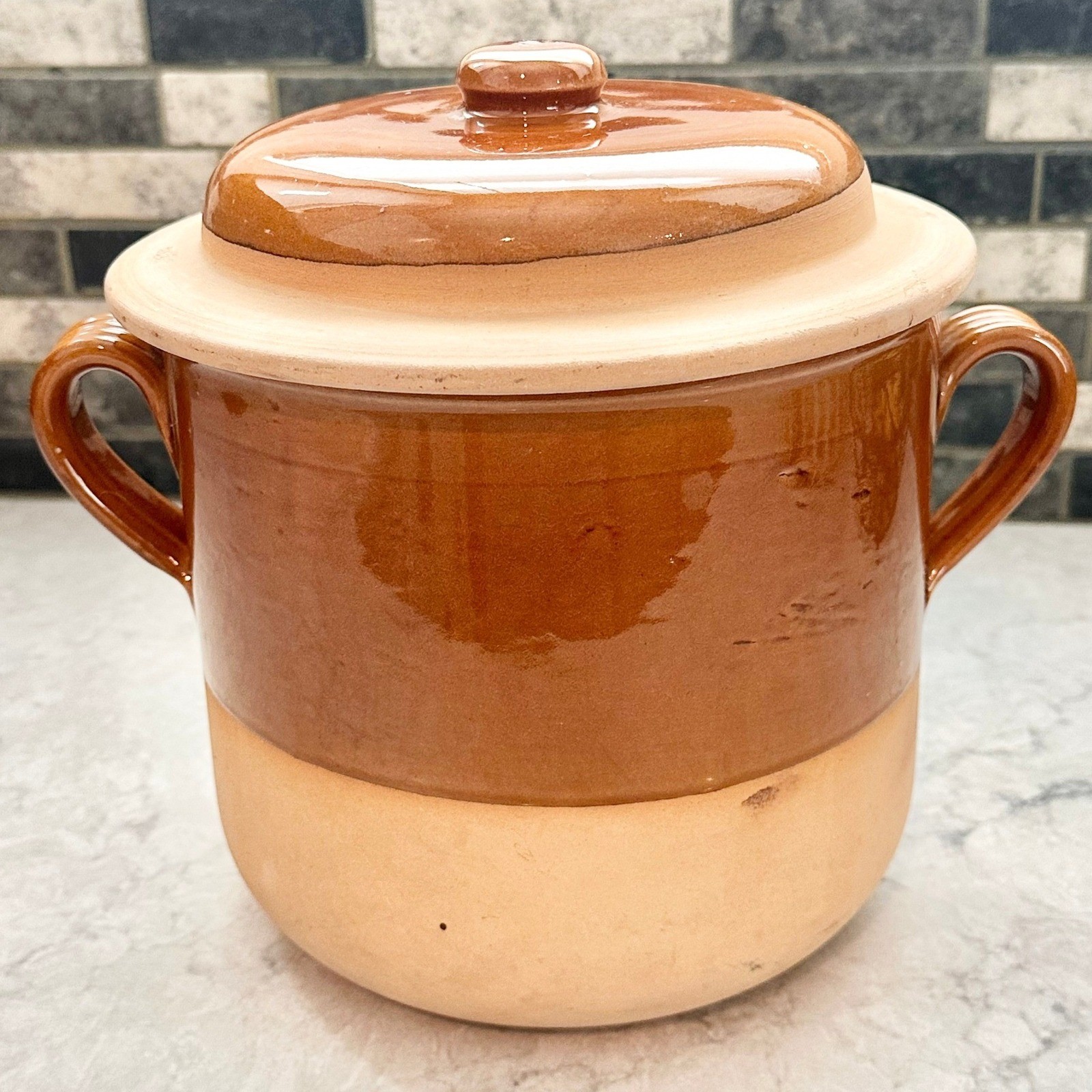 Digoin Gres Pots France Terracotta Bean Pot Brown Glazed Stoneware with Lid