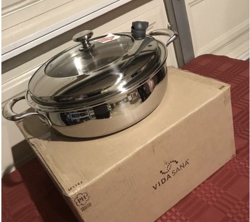 Princess House Vida Sana 5 Ply Stainless Steel 14” Skillet With Lid New # 5558