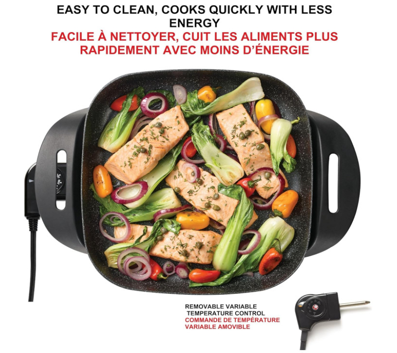 The Rock Electric Skillet – 12″ x 12″ – Rock.Tec Non-Stick Cooking Surface
