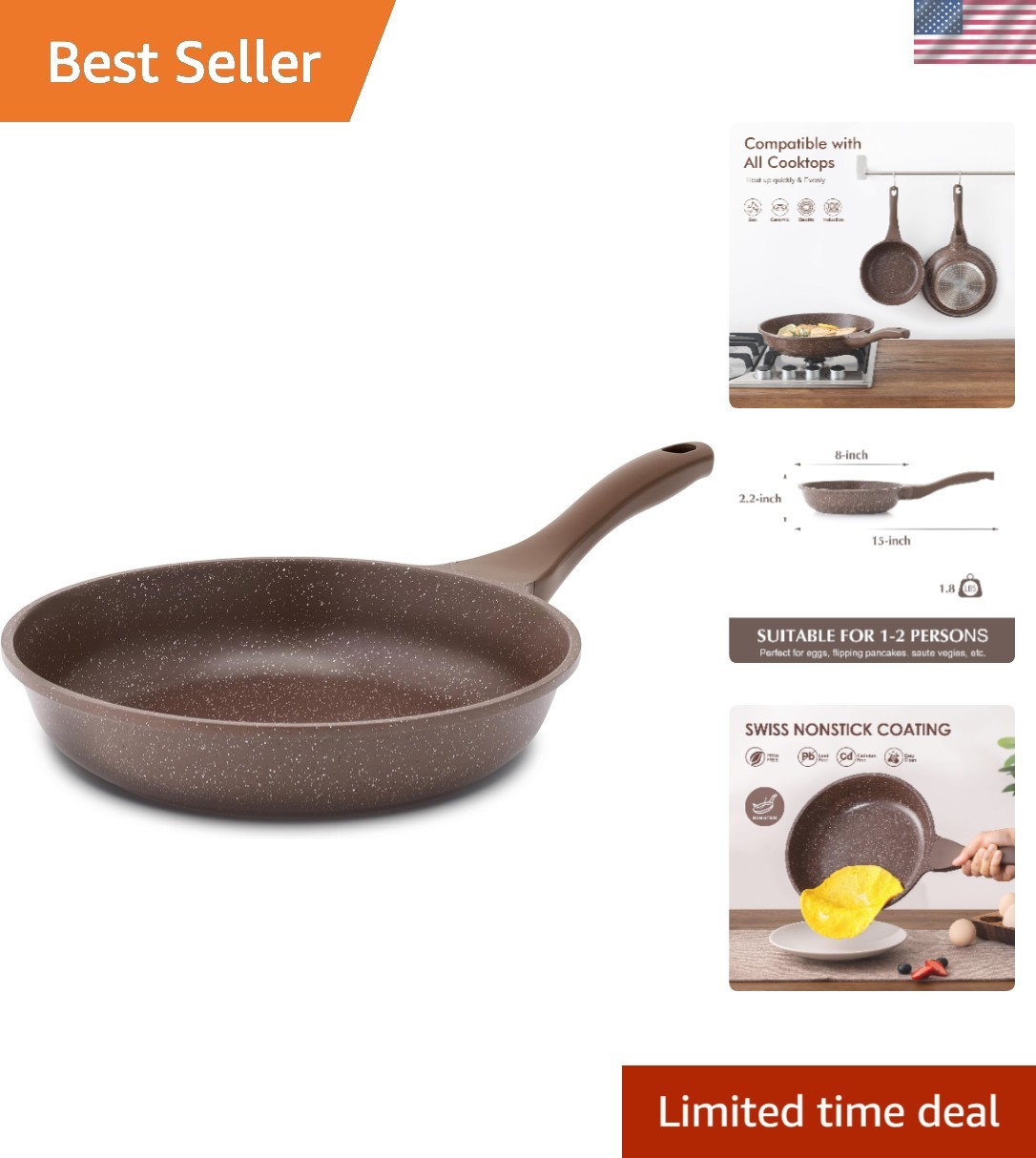 Healthy 8-Inch Nonstick Omelette Pan with Ergonomic Handle – Easy Cleanup