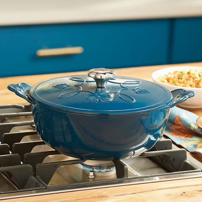 Blue Enamel Cast Iron Round Casserole Pot w/ Lid 5 qt 10in Classic