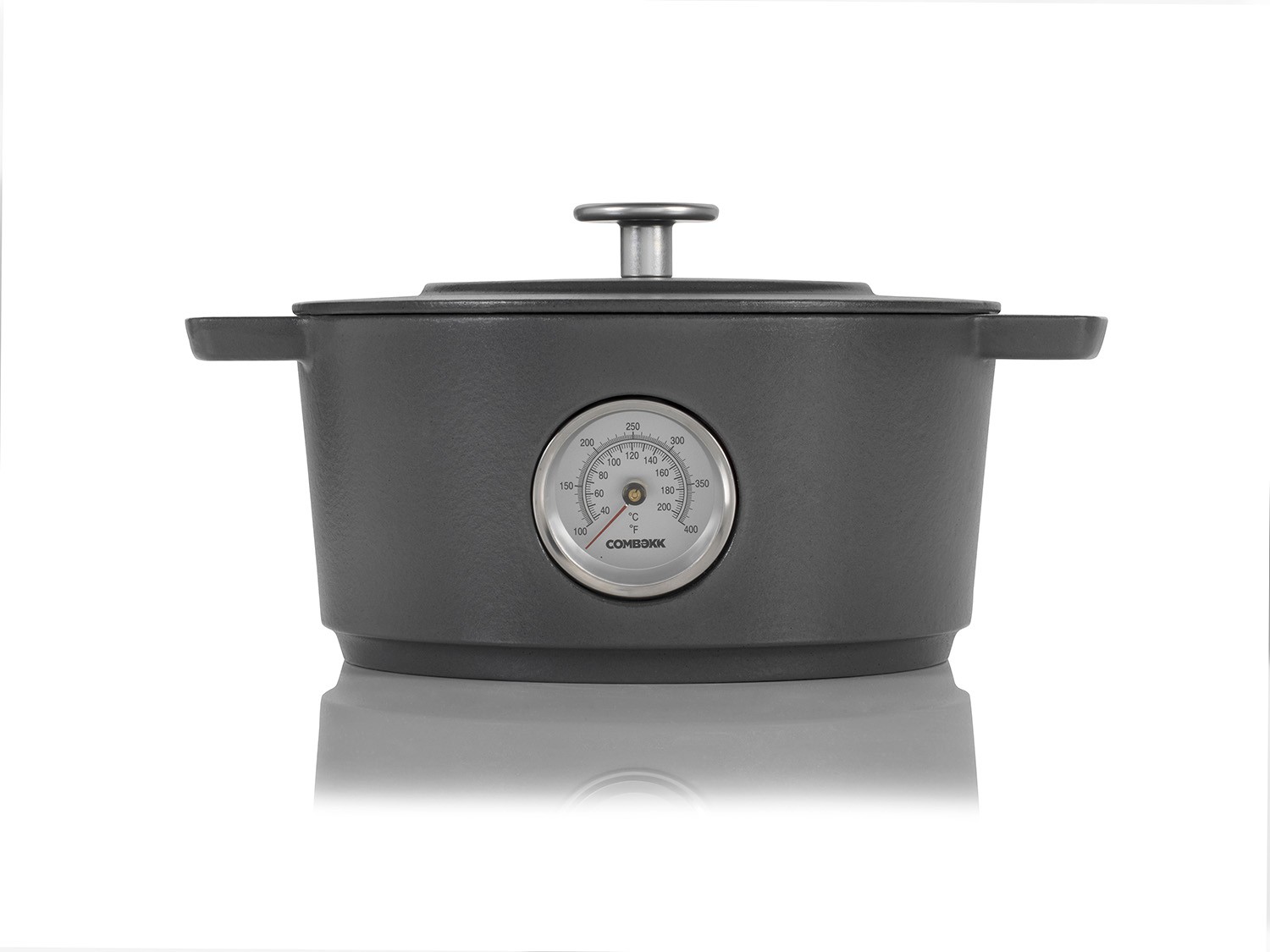 Combekk Railway Cast Iron 4.25 Quart Dutch Oven w/Thermometer, 9.5″, Gray