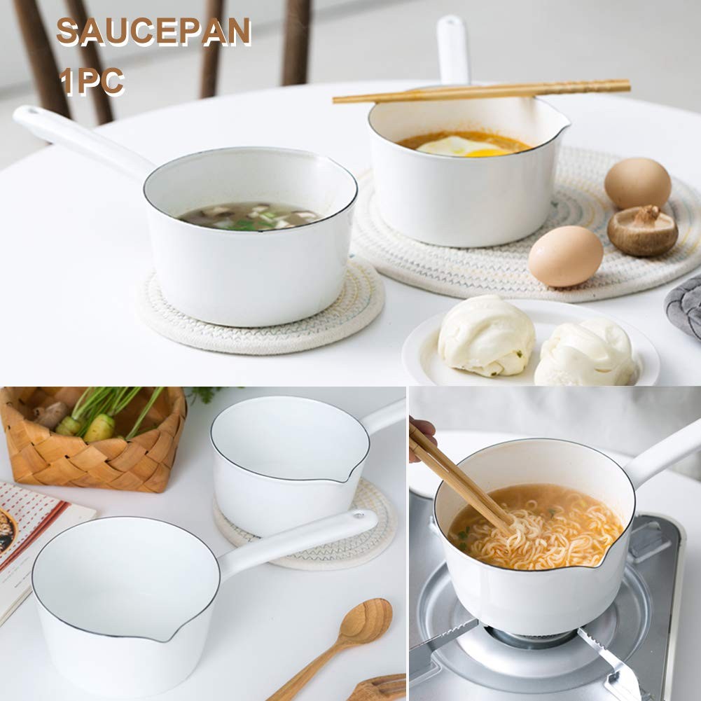 1.2L Saucepan Enamel Milk Pan Butter Warmer NonStick Boiling Pot White Tool