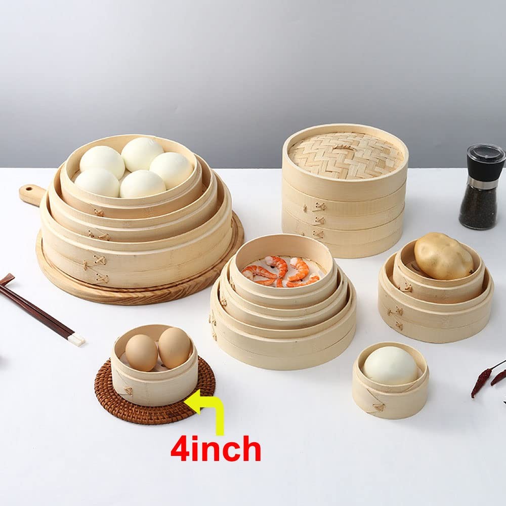 Handmade 4 inch Bamboo Steamer Basket with Lid – 2 Tier Multi-use Traditional…