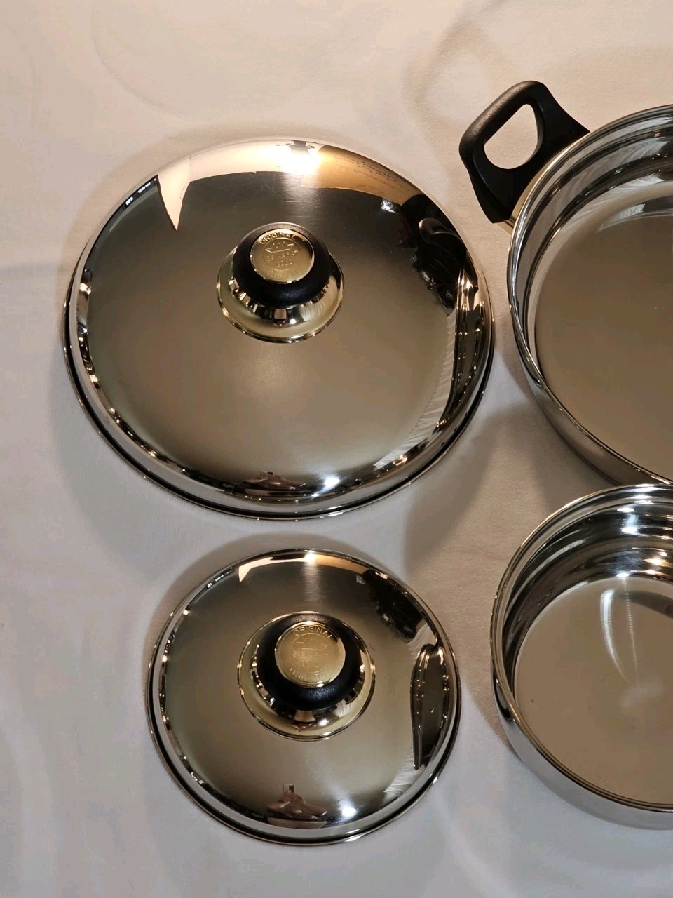 Vtg Cook Well High-quality Stainless Steel Pots & Pans W/Gold Plating -Set Of 11