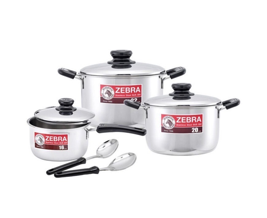 Thai Zebra Brand Kitchenware Set 3 Sauce Pots Set with 2 Ladles Stainless Steel
