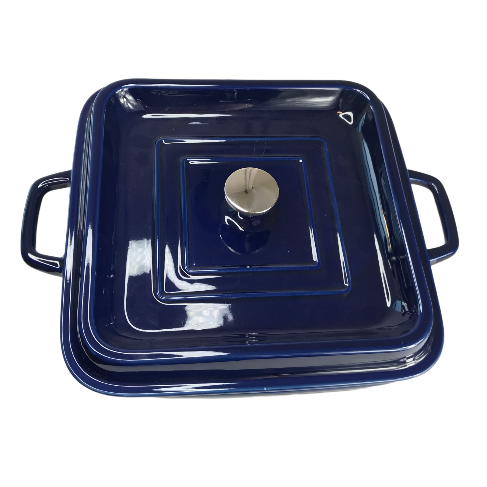 Servappetit Stoneware Covered Baker Blue 9.5″ Sq Baking Casserole Dish