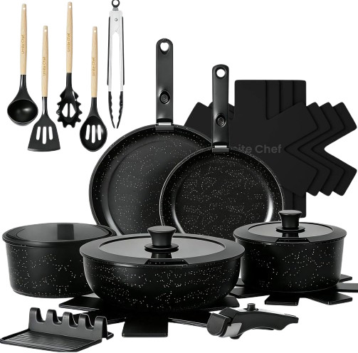 Pots and Pans Set Non Stick, 21 Pcs Ceramic Cookware Set with Detachable Handles