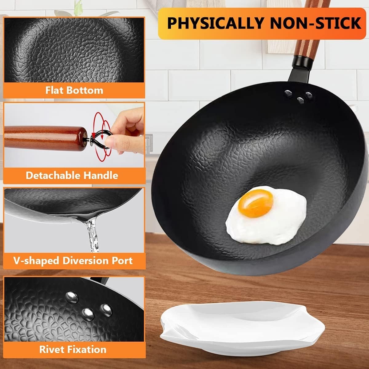 Family-Sized 14-Piece Carbon Steel Wok Set with Honeycomb Surface – 12.6-Inch