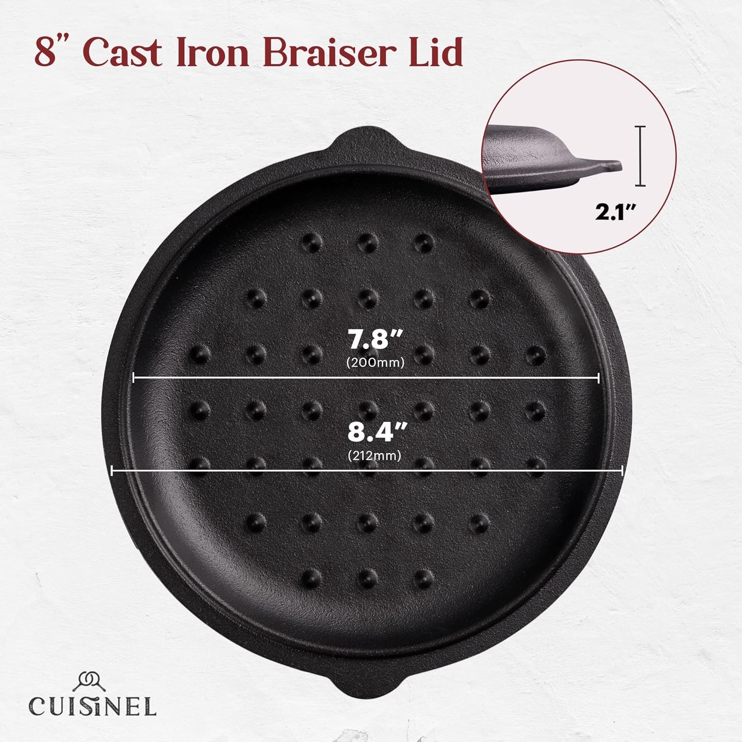 Cuisinel Cast Iron Lid – Fits 8″-Inch / 20.32cm Lodge Skillet