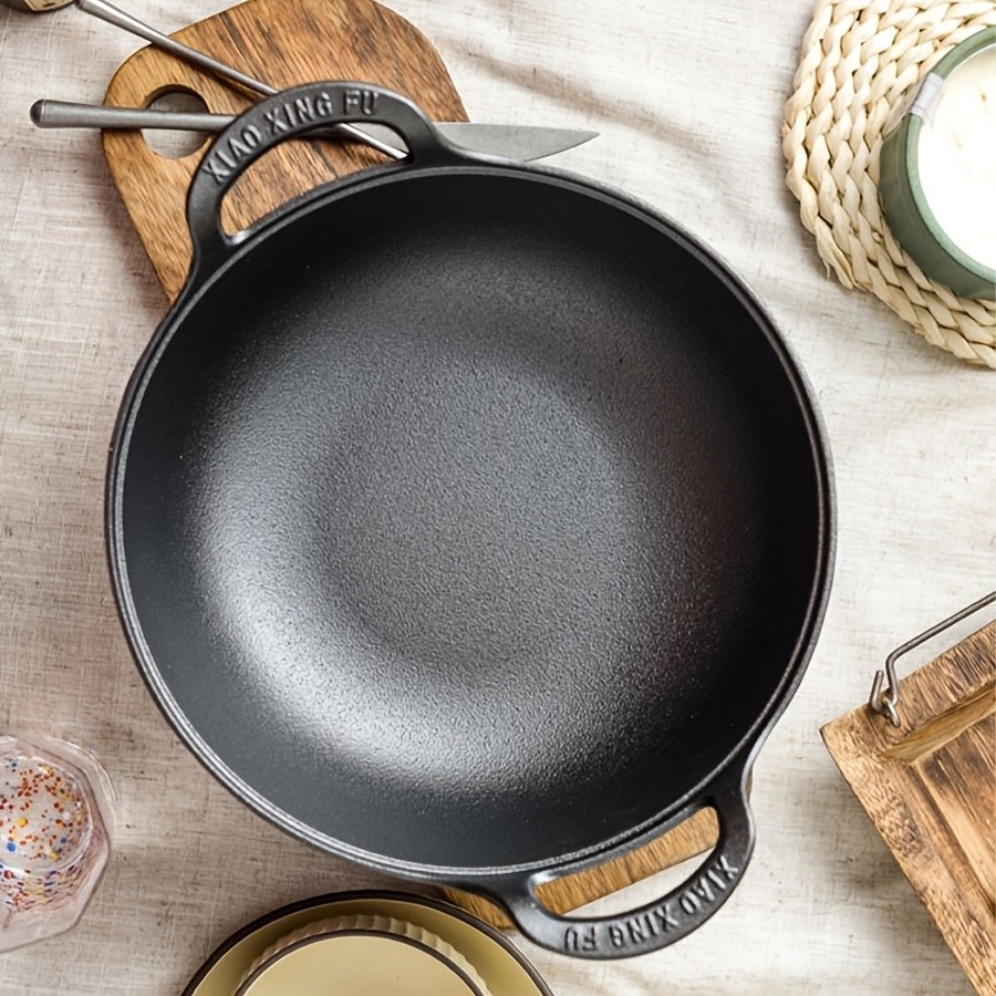 3 Sizes Cast Iron Wok, Heavy-Duty Cast Iron Skillet