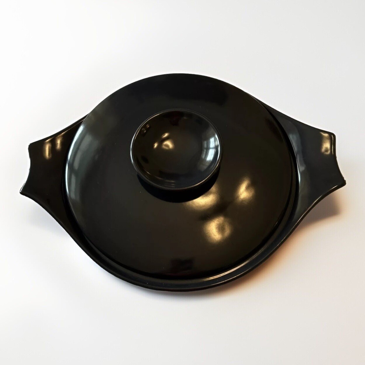 Monterey Pottery Casserole Dish OS Black Lidded Side Handles Retro Kitchen