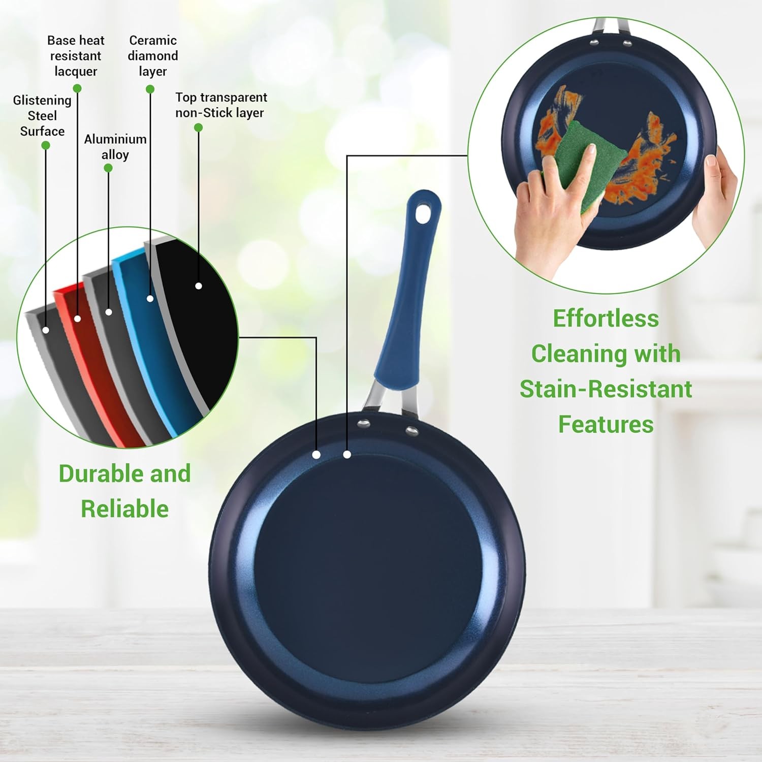 NutriChef 11 Piece Pots and Pans Set – Non Stick Cookware Set – Diamond Blue
