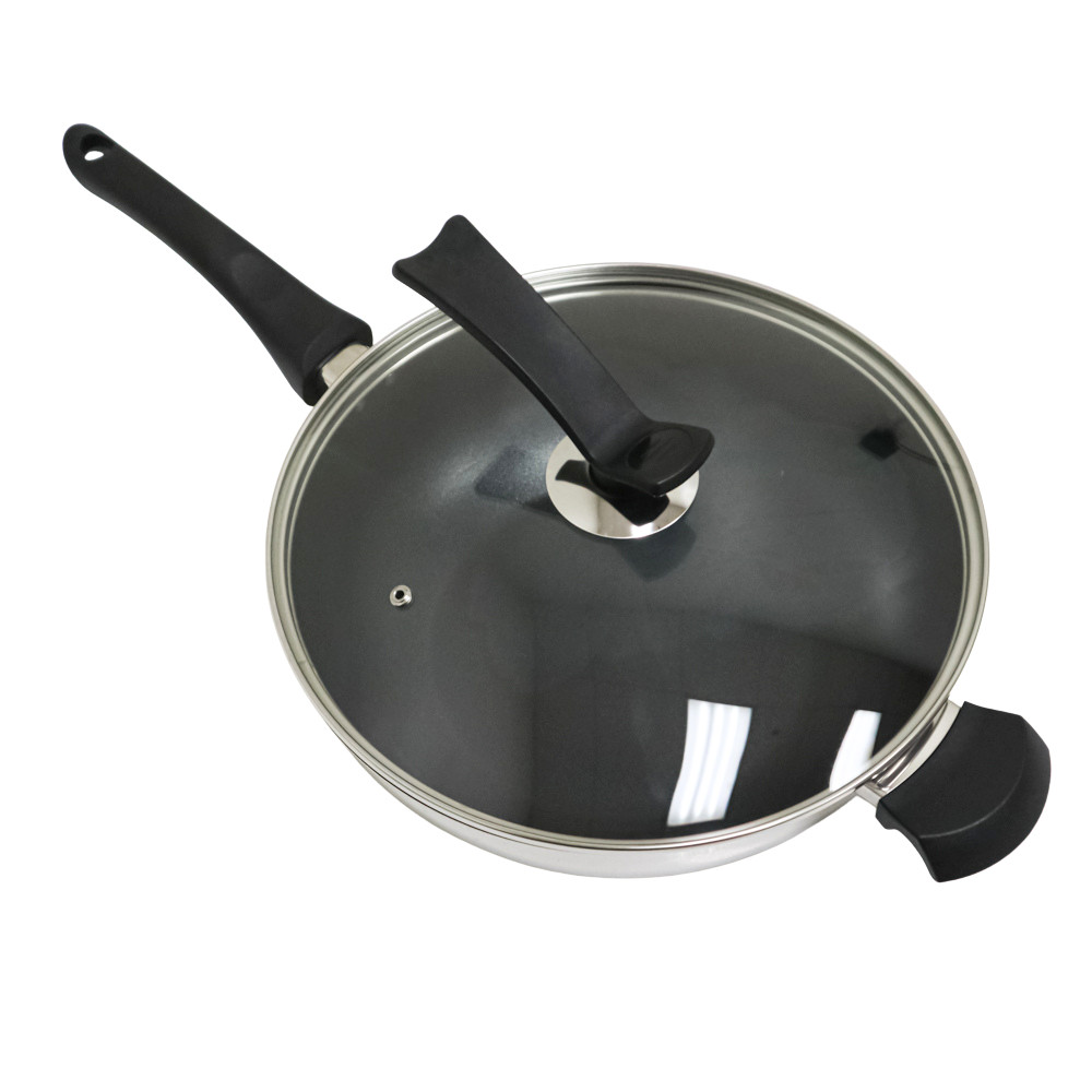Ciwete 12 Inch Stainless Steel with Nonstick Coating Fry Wok with Lid