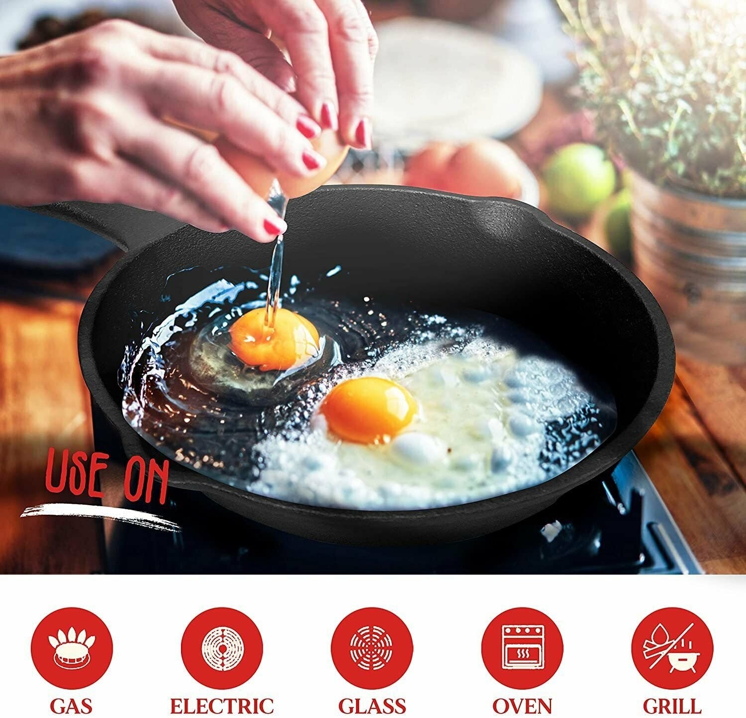 NutriChef 3-Piece Pre-Seasoned Cast Iron Skillet Set 6/8/10in Nonstick