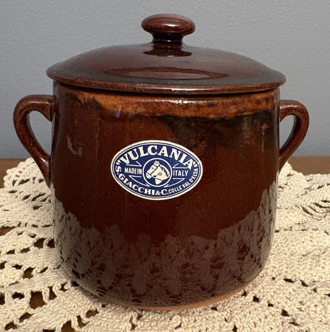 Vulcania Pottery Crock Bean Pot -Plant pot- Utensils Terracotta Brown Italy 10
