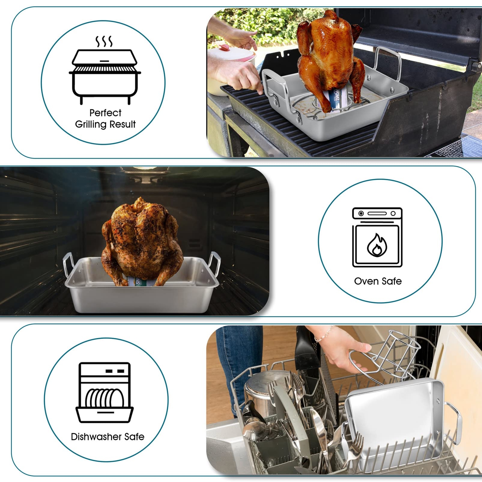 Roasting Pan With Beer Can Chicken Holder Stainless Steel Drip Pan With Vertical